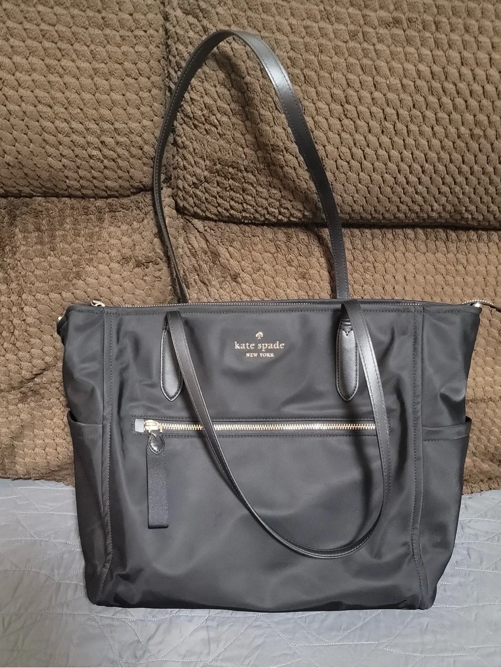 kate spade Black Nylon East/West Tote with Front Zip